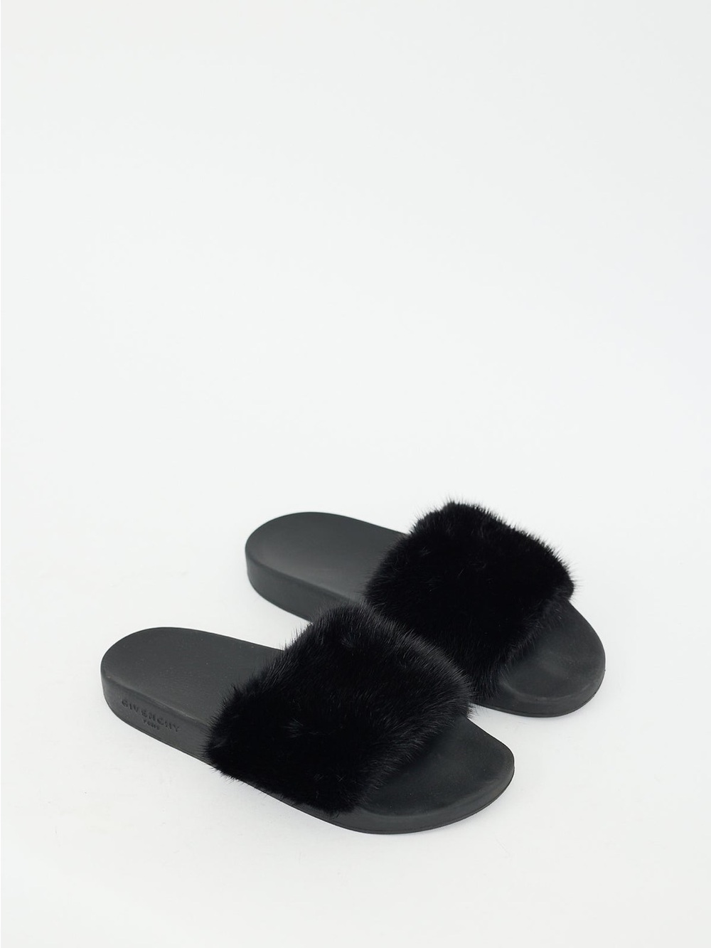 Givenchy Black Mink Fur Flat Cushioned Slides - US 9